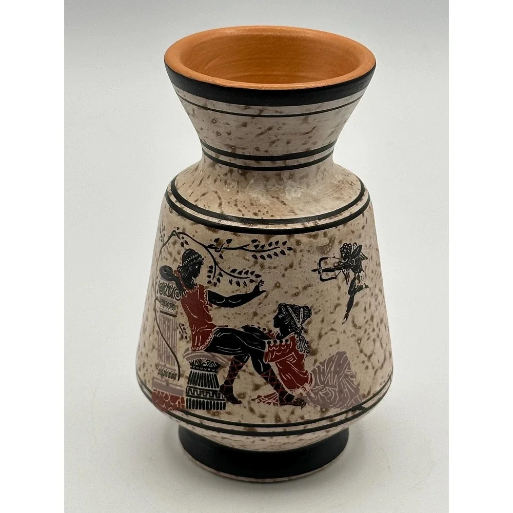 Vintage Terracotta Vase Rhodes Greece Classical Hand-Painted  Greek Pottery